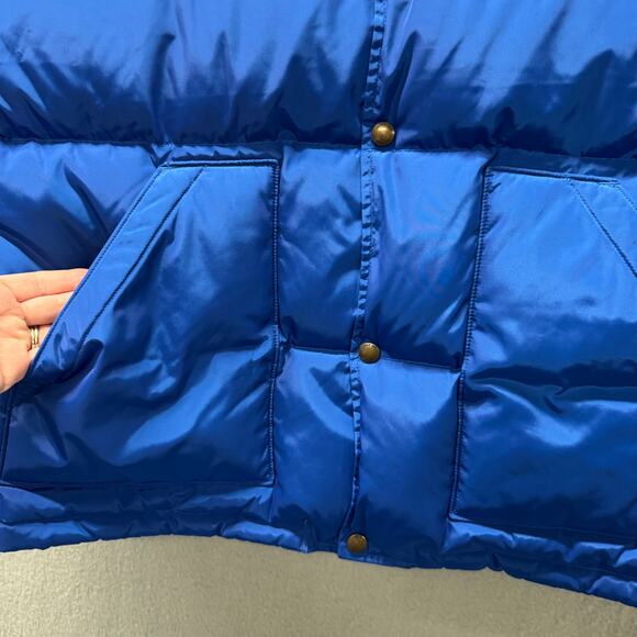 Lands End Jacket Mens Large Blue Down Puffer Snap Up + Pockets Outdoor - Picture 3 of 5